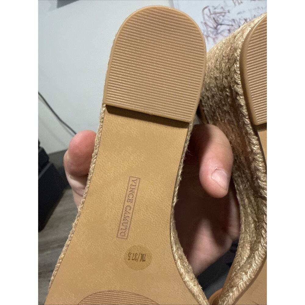 Vince Camuto Frilin Golden Walnut Leather Espadrille Wedge Sandals Womens 7 M - Picture 11 of 12